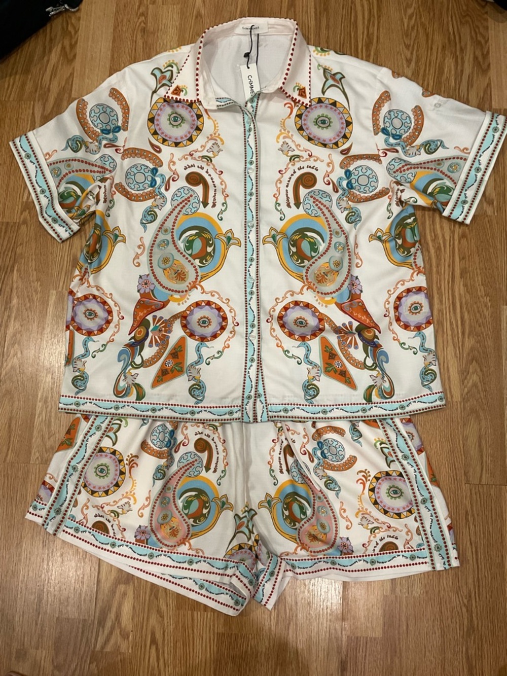 Commense White Paisley-Print Two-Piece Pajama Set with Multicolor Accents